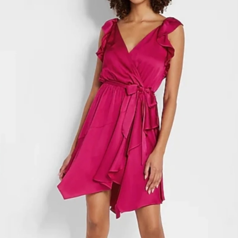 Express Hot Pink, Ruffle Sleeve, Tie Dress